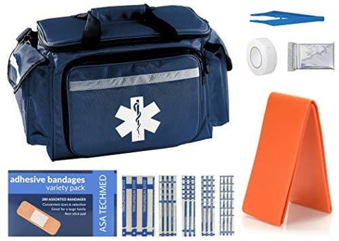 EMT First Responder Trauma Bag with First Aid Kit - Includes 280 Bandage Variety Pack Navy Blue EMT Gear
