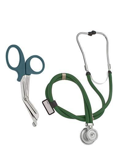 Dual-Head Sprague Stethoscope + Matching Trauma Shears in Assorted Colors Hunter Green Stethoscopes