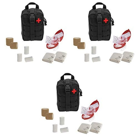 Molle Pouch CPR Rescue Kit with Adult/Child Pocket Resuscitator Mask, Cohesive Bandages, Gloves, & Wipes 3 CPR Masks