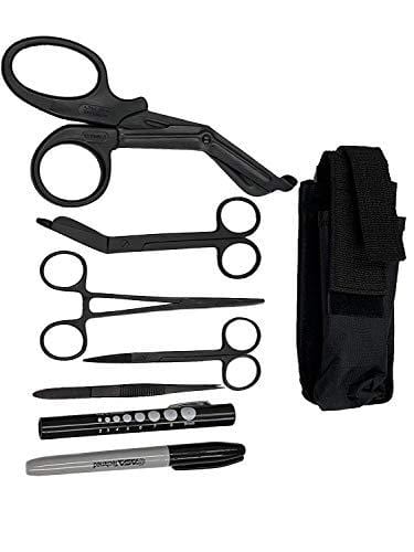 EMT/ First Responder Medical Tool Kit: Nylon Belt Pouch with EMT Shears, Bandage Scissors, Forceps, Hemostat, and More - Assorted Colors Tactical Black EMT Gear