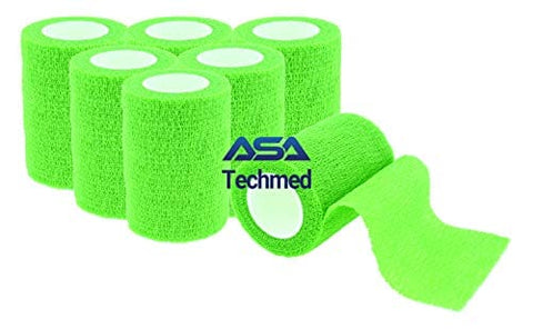 6 - Pack, 3” x 5 Yards, Self-Adherent Cohesive Tape, Strong Sports Tape for Wrist, Ankle Sprains & Swelling, Self-Adhesive Bandage Rolls Green Cohesive / Self Adhesive Bandages
