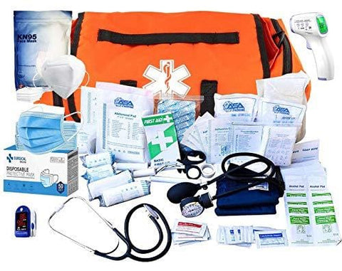 Large EMT First Aid Trauma Bag with 422-Piece Emergency Medical Supplies Kit - Assorted Colors Orange EMT Gear
