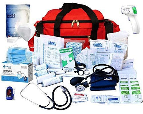 Large EMT First Aid Trauma Bag with 422-Piece Emergency Medical Supplies Kit - Assorted Colors Red EMT Gear