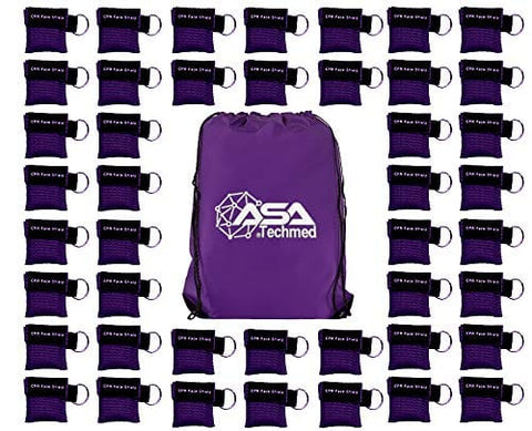 Keychain CPR Masks with One-Way Valve (100-Pack)- Assorted Colors Purple CPR Masks