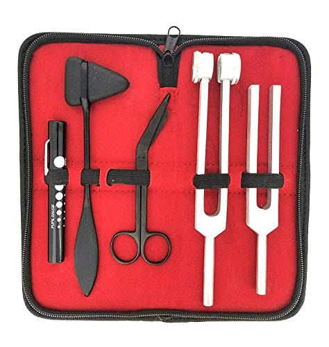 Neurological Kit with Reflex Percussion Hammer, Tuning Forks, Bandage Scissors and Pen Light, Silver/Black Physical Therapy kits
