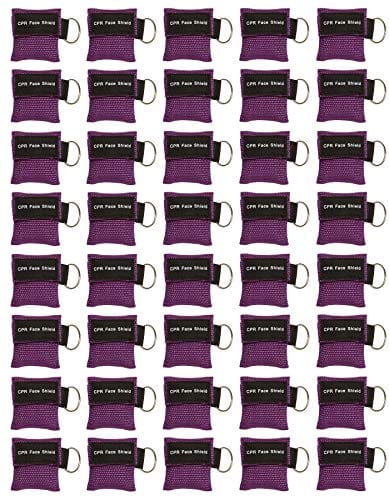40pc CPR Mask Keychain Emergency Kit CPR Face Shields for First Aid AED Training Child and Adult CPR Breathing Barrier (Purple) CPR Masks