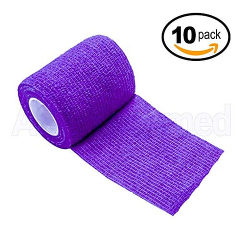 ASA TECHMED - 10 Pack, 2” x 5 Yards, Self-Adherent Cohesive Tape, Strong Sports Tape for Wrist, Ankle Sprains & Swelling, Self-Adhesive Bandage Rolls … Purple Cohesive / Self Adhesive Bandages