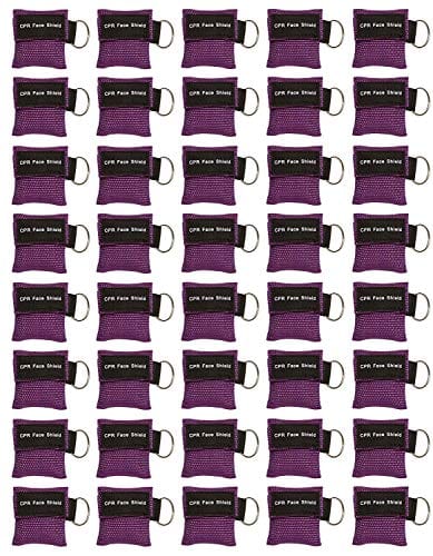 Keychain CPR Masks with One-Way Valve (50-Pack)- Assorted Colors Purple CPR Masks