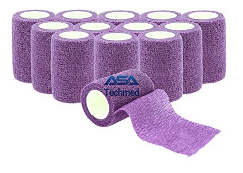 ASA TECHMED - 12 Pack, 3” x 5 Yards, Self-Adherent Cohesive Tape, Strong Sports Tape for Wrist, Ankle Sprains & Swelling, Self-Adhesive Bandage Rolls Magenta Cohesive / Self Adhesive Bandages