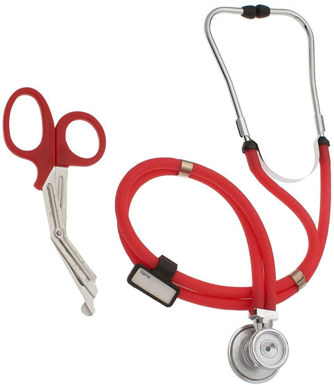 Dual-Head Sprague Stethoscope + Matching Trauma Shears in Assorted Colors Red Stethoscopes