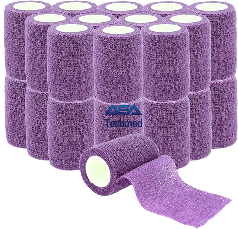 Self-Adherent Cohesive Tape Rolls in Assorted Sizes and Colors Purple 24-Pack Cohesive / Self Adhesive Bandages