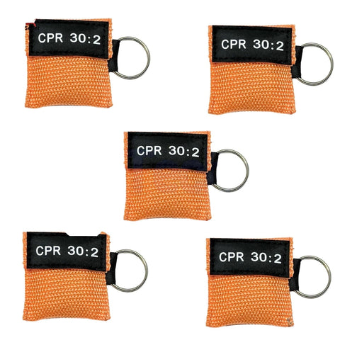 Keychain CPR Masks with One-Way Valve 5-Pack - Assorted Colors Orange CPR Masks