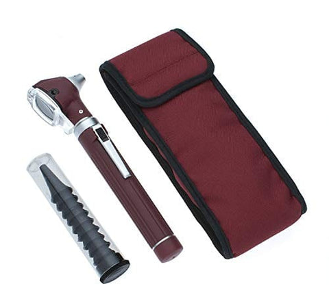 Fiber Optic Mini Pocket Otoscope in Matching Color Case and Extra Bulbs - Assorted Colors Maroon Otoscopes
