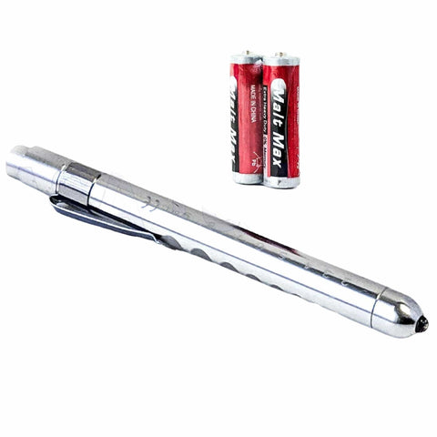 Nurse Pupil Gauge LED Pen Light Aluminum Penlight with Batteries - Assorted Colors Silver Flashlights