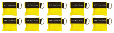 Keychain CPR Masks with One-Way Valve (10-Pack)- Assorted Colors Yellow CPR Masks
