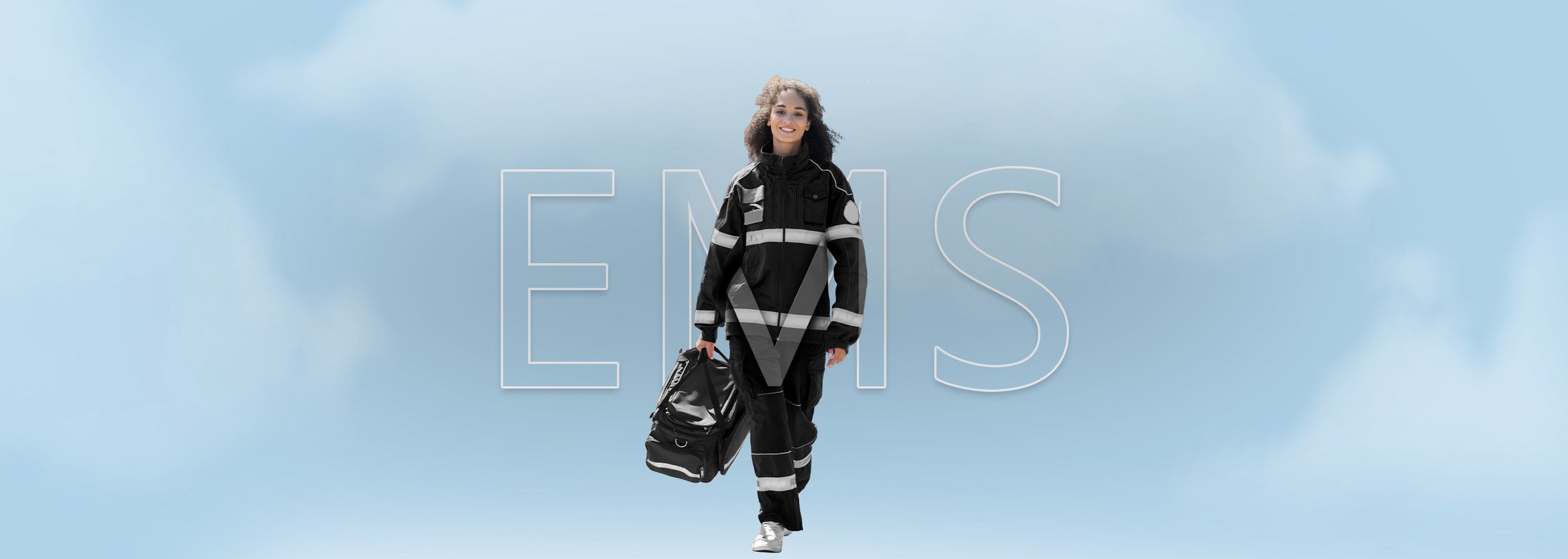 Emergency medical technician (EMT) carrying a trauma response bag, representing EMS, tactical gear, and first aid medical supplies.