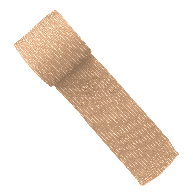 Tan adhesive bandage wrap on a white background