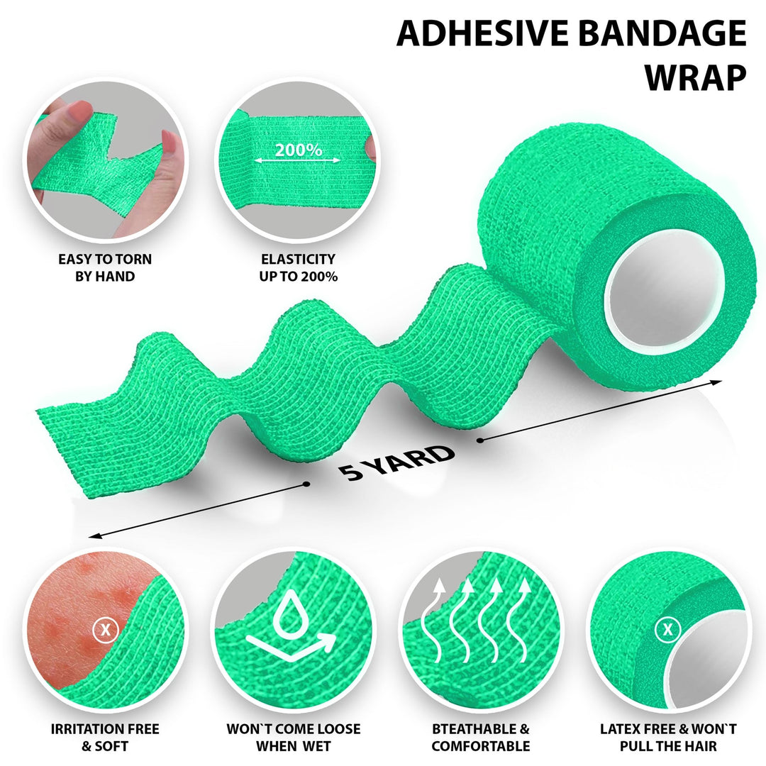 Turquoise adhesive bandage wrap with features highlighted on a white background