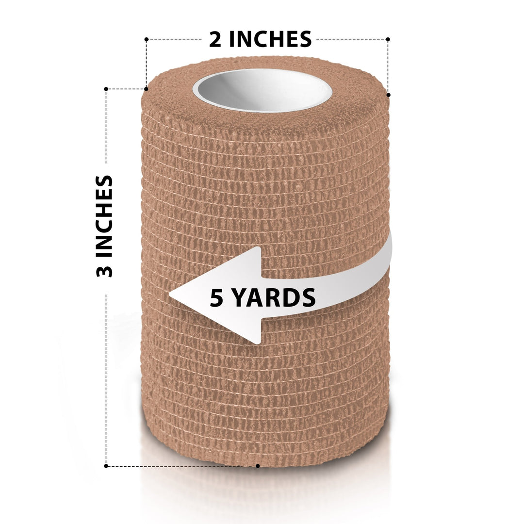 Roll of elastic bandage with measurements on a white background