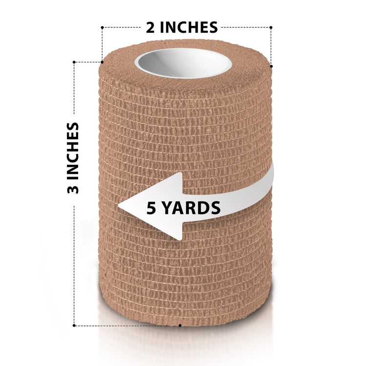 Roll of elastic bandage with measurements on a white background