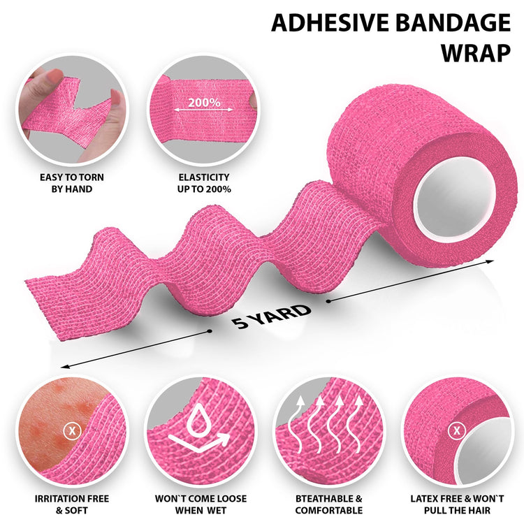 Pink adhesive bandage wrap with features highlighted on a white background