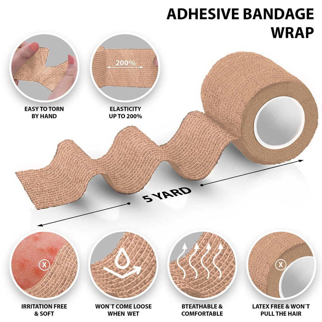 Tan adhesive bandage wrap with features highlighted on a white background