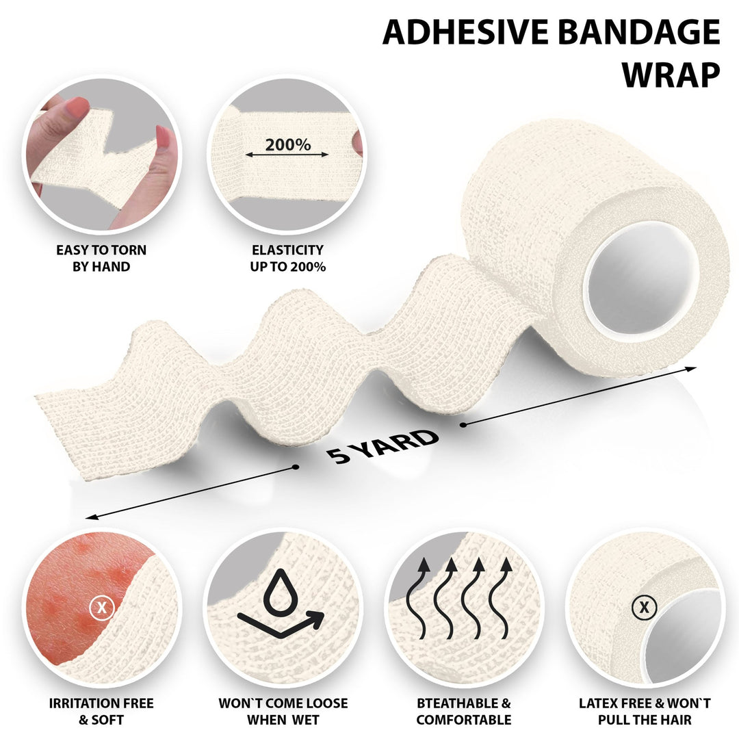 10 Pack Self - Adherent Cohesive Tape – 3" x 5 Yards Sports Bandage Rolls - ASA TECHMED