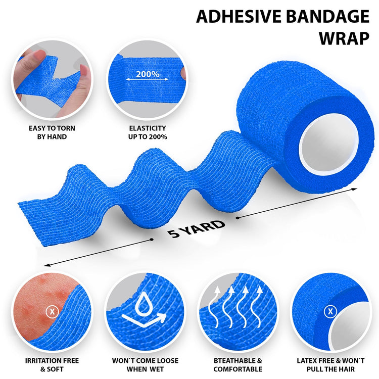 Blue adhesive bandage wrap with features highlighted on a white background