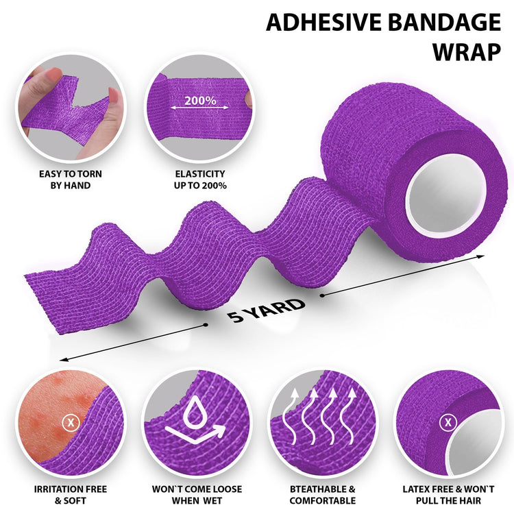 Purple adhesive bandage wrap with features highlighted on a white background