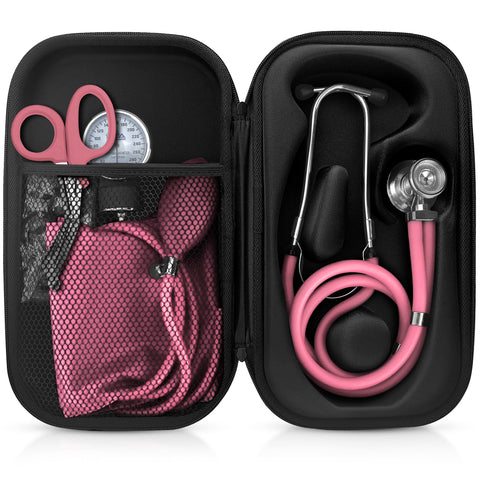 Medical Starter Kit - Stethoscope, Durable Blood Pressure Monitor, and EMT Shears and Protective Carrying Case Frosted Pink Aneroid Sphygmomanometer / Manual Blood Pressure Monitor