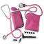 Nurse Essentials Starter Kit with Handheld Travel Case | 3 Part Kit Includes Adult Aneroid Sphygmomanometer Blood Pressure Monitor, Stethoscope, Mini Diagnostic Otoscope Pink Nurse Kits