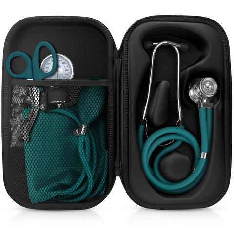 Medical Starter Kit - Stethoscope, Durable Blood Pressure Monitor, and EMT Shears and Protective Carrying Case Teal Aneroid Sphygmomanometer / Manual Blood Pressure Monitor