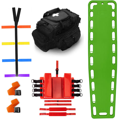 Rescue Kit – Emergency Medical Support with Spine Board, Head Immobilizer, Trauma Bag & 10-Point Strap