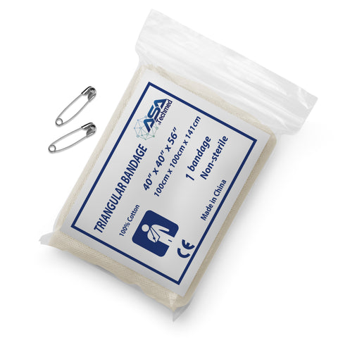 Triangular Bandage First Aid Kit – 100% Cotton Cravat Bandages, 40" x 40" x 56", 12 Pack with Safety Pins