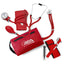 Nurse Essentials Professional Kit with Handheld Travel Case | 3 Part Kit Includes Adult Aneroid Sphygmomanometer Blood Pressure Monitor, Stethoscope, Diagnostic Otoscope Red Nurse Kits