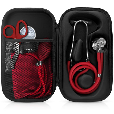 Medical Starter Kit - Stethoscope, Durable Blood Pressure Monitor, and EMT Shears and Protective Carrying Case Red Aneroid Sphygmomanometer / Manual Blood Pressure Monitor