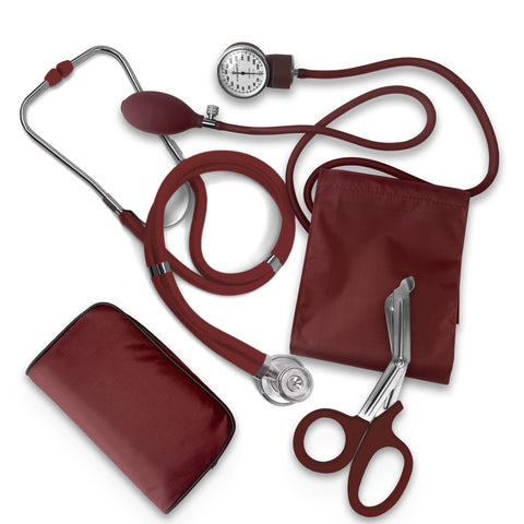 Nurse EMT Starter Pack Stethoscope, Blood Pressure Monitor and Trauma 7.5" EMT Shear Burgundy Nurse Kits