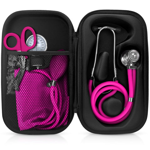 Medical Starter Kit - Stethoscope, Durable Blood Pressure Monitor, and EMT Shears and Protective Carrying Case Magenta Aneroid Sphygmomanometer / Manual Blood Pressure Monitor