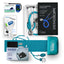 Collection of medical equipment including a stethoscope, digital thermometer, Oximeter and aneroid sphygmomanometer on a white background.