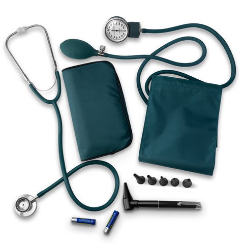Nurse Essentials Starter Kit with Handheld Travel Case | 3 Part Kit Includes Adult Aneroid Sphygmomanometer Blood Pressure Monitor, Stethoscope, Mini Diagnostic Otoscope Teal Nurse Kits