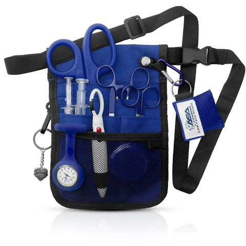 Medical Belt Utility Kit, Nurse Pro Pocket Organizer Pouch Hip Bag for EMT, CNA, NP, PA Blue Nurse Kits