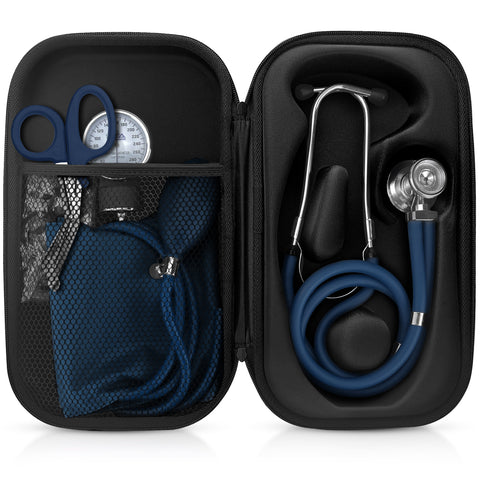 Medical Starter Kit - Stethoscope, Durable Blood Pressure Monitor, and EMT Shears and Protective Carrying Case Navy Blue Aneroid Sphygmomanometer / Manual Blood Pressure Monitor