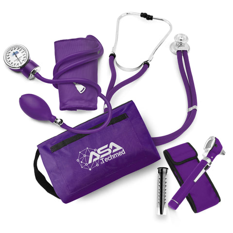 ASATechmed Nurse Starter Kit Stethoscope Blood Pressure Monitor and More -  18 Pieces Total (Purple)