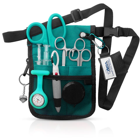 Medical Belt Utility Kit, Nurse Pro Pocket Organizer Pouch Hip Bag for EMT, CNA, NP, PA Teal Nurse Kits