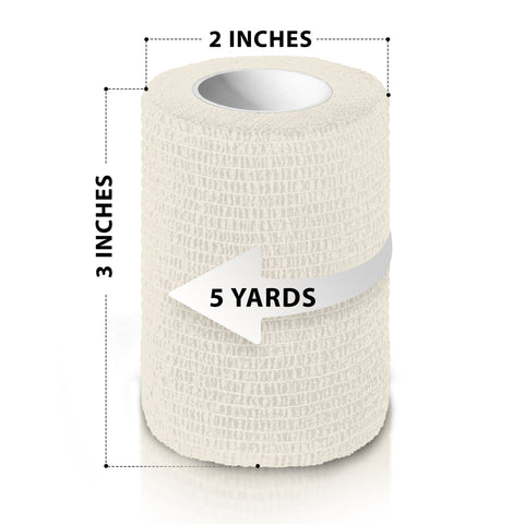 Roll of elastic bandage with measurements on a white background