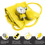 Yellow blood pressure monitor with features highlighted on a white background