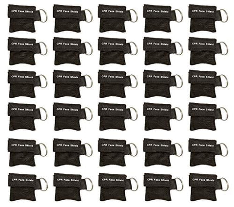 30pc CPR Mask Keychain Emergency Kit CPR Face Shields for First Aid AED Training Child and Adult CPR Breathing Barrier (Black) - ASA TECHMED