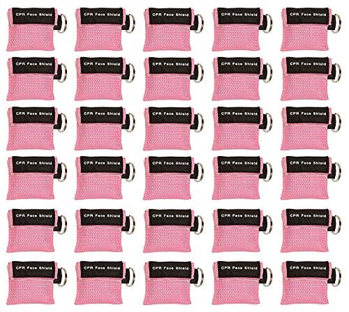 30pc CPR Mask Keychain Emergency Kit CPR Face Shields for First Aid AED Training Child and Adult CPR Breathing Barrier (Pink) - ASA TECHMED