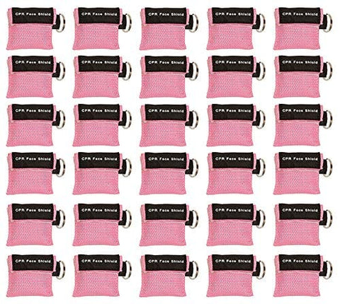 30pc CPR Mask Keychain Emergency Kit CPR Face Shields for First Aid AED Training Child and Adult CPR Breathing Barrier (Pink) - ASA TECHMED