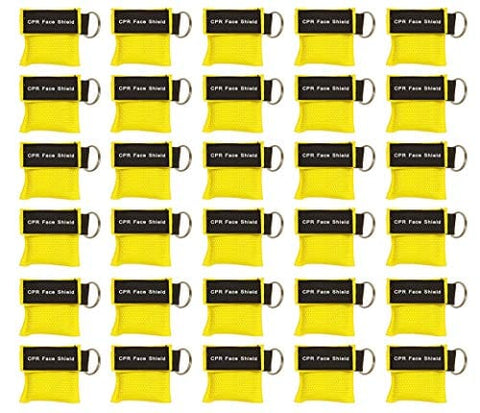 30pc CPR Mask Keychain Emergency Kit CPR Face Shields for First Aid AED Training Child and Adult CPR Breathing Barrier (Yellow) - ASA TECHMED